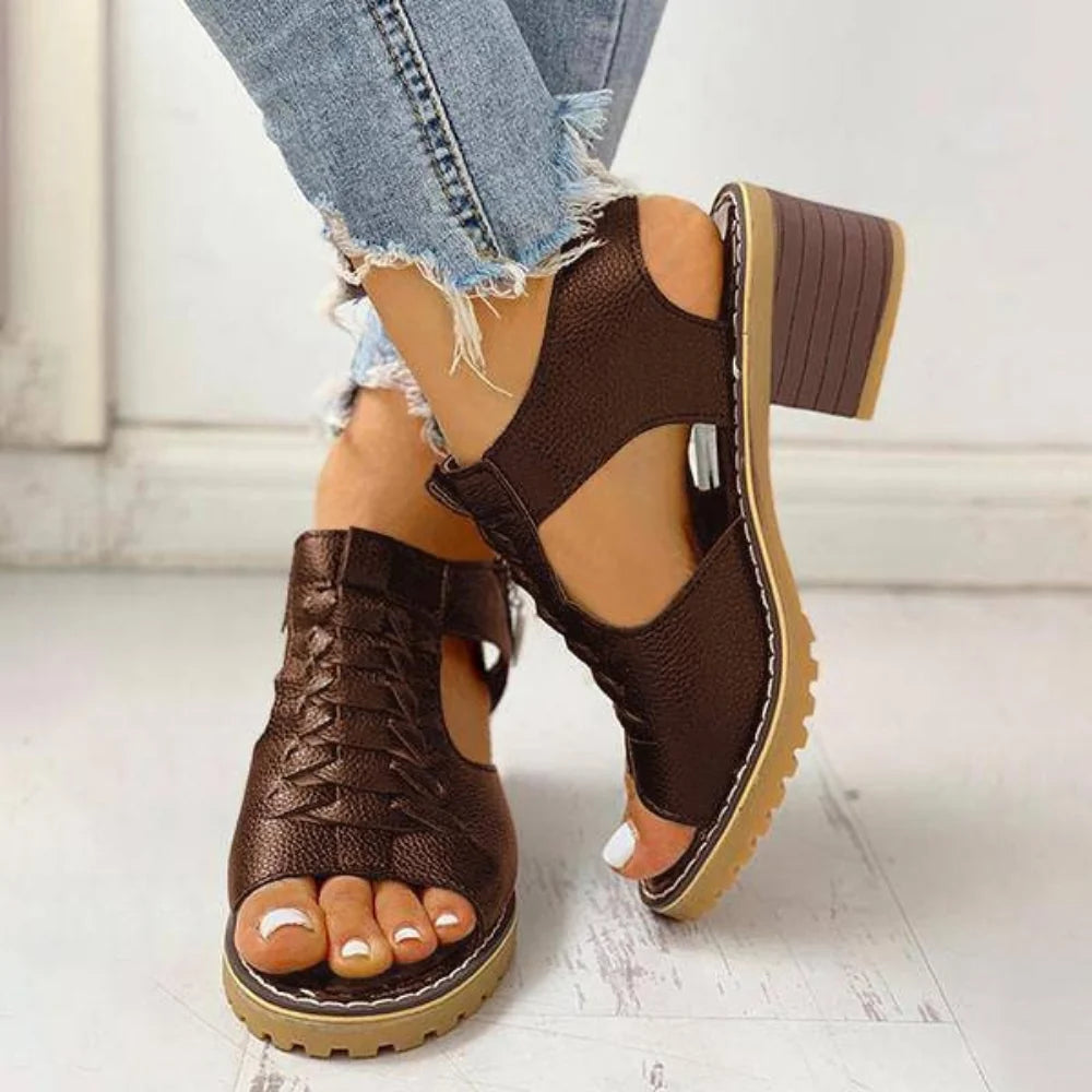 Chunky Heeled Sandals | Peep Toe & Side Zipper