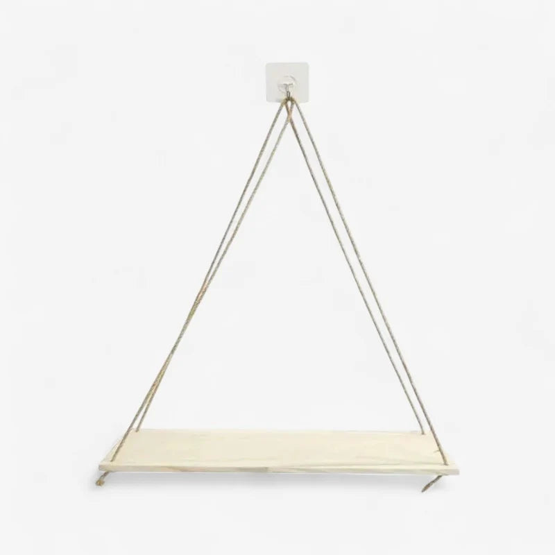 Hanging Wall Shelf | Rope-Supported & Wooden