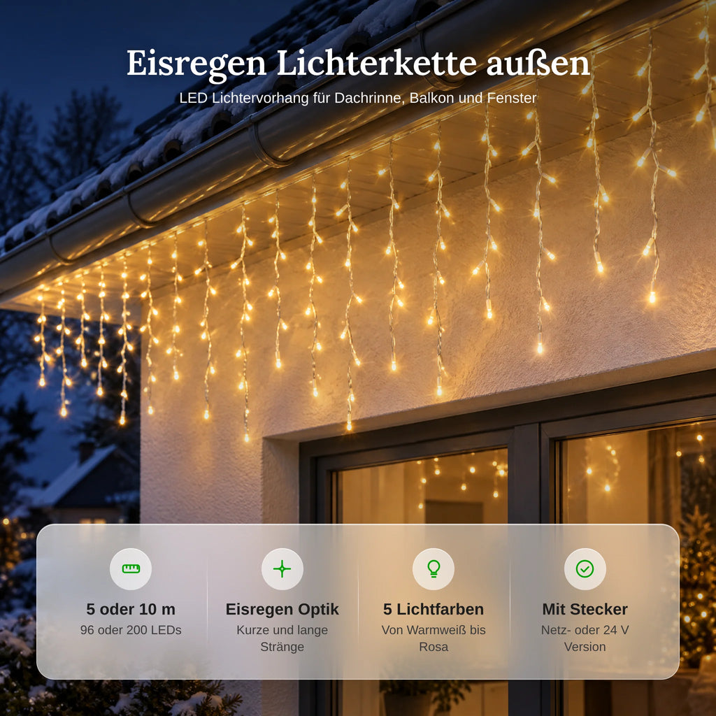 Icicle String Lights | LED Light Curtain & 5 Color Options | 5 m or 10 m