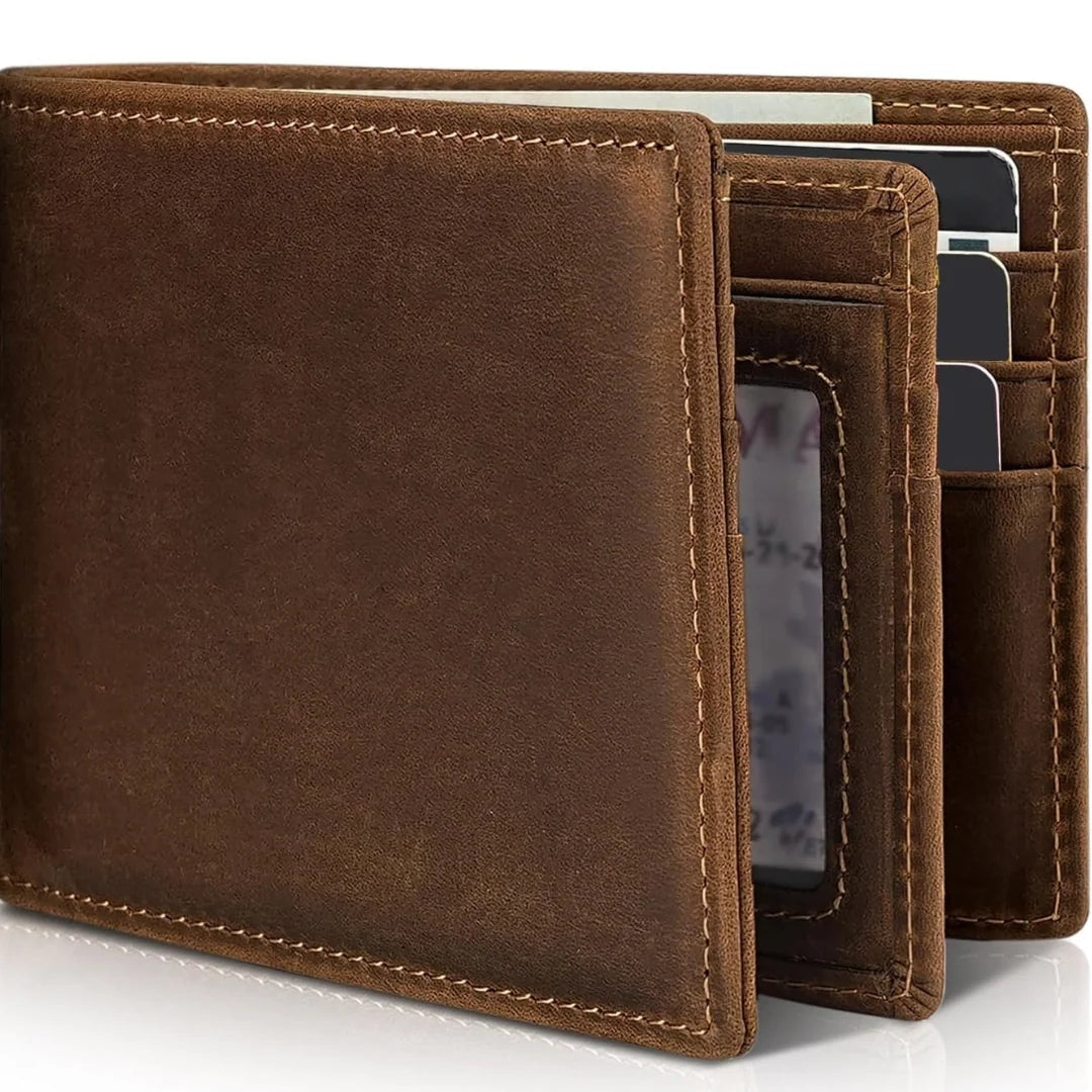 Men’s Wallet | RFID-Blocking Genuine Leather Slim Bifold | 13 Card Slots