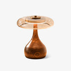 Table Lamp | Walnut-Tone Wood & Amber Glass | Warm LED Light
