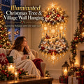 Christmas Tree Wall Hanging | Warm White LED Lights & Winter Village | 90 cm