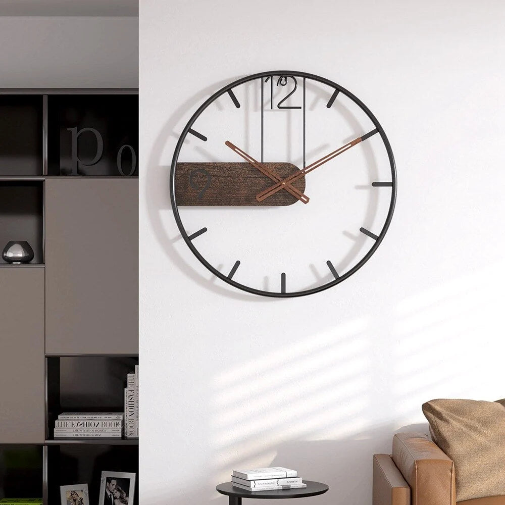 Wall Clock | Walnut Wood & Iron Frame Silent Quartz Movement