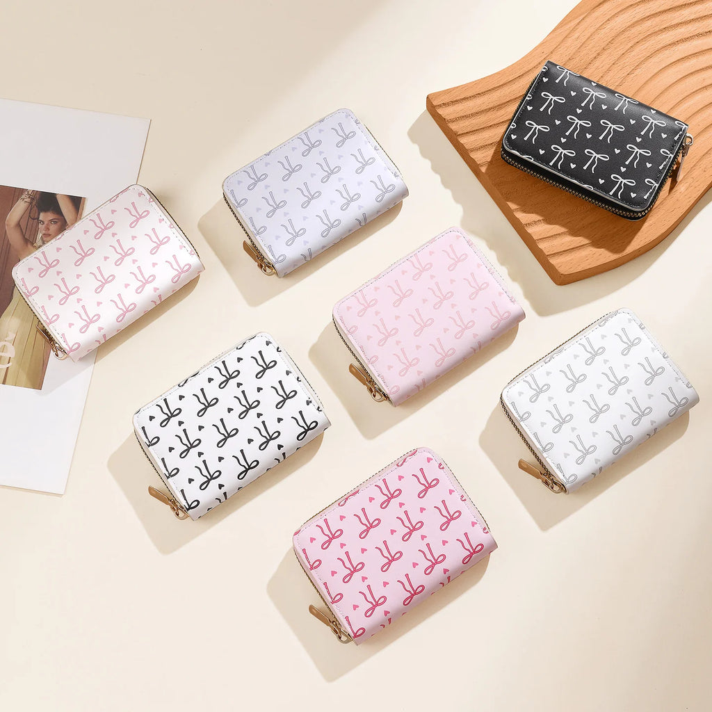 Wallet | Bow Pattern & Zipper Closure | Multiple Card Slots