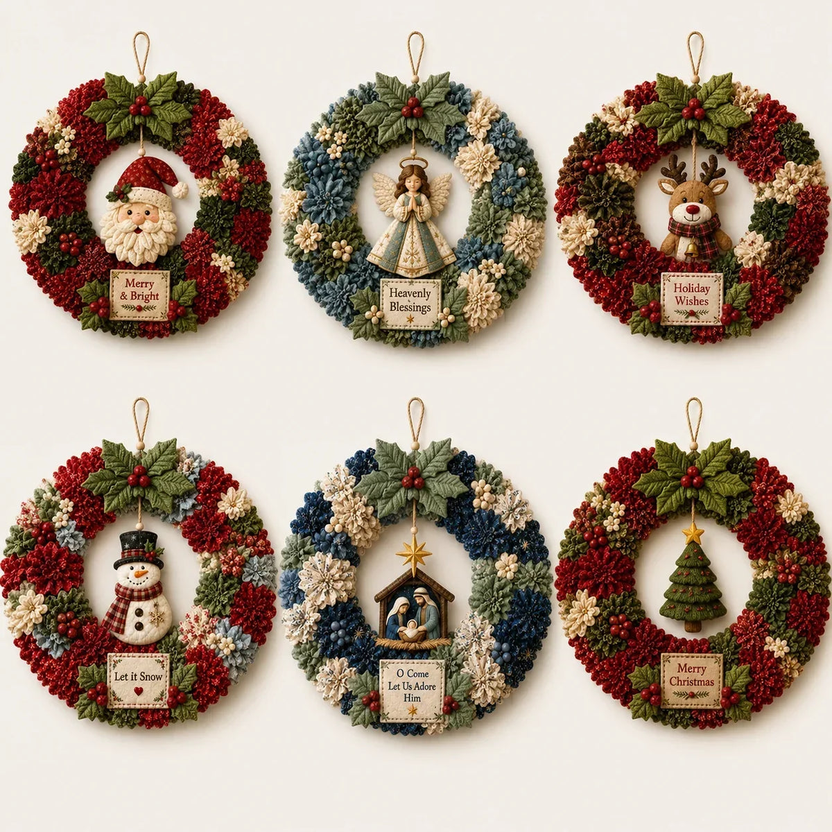 Christmas Wreath Craft Kit | 3D Fabric No-Sew | 30 cm Wreath