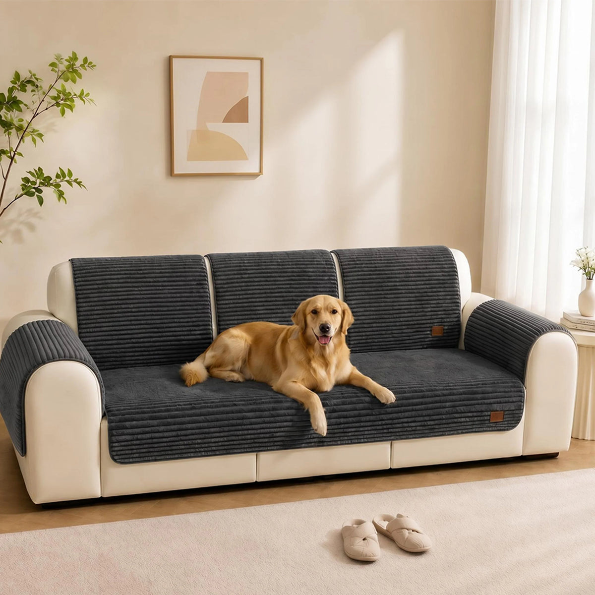Sofa Cover | Plush Striped & Non-Slip | Machine Washable