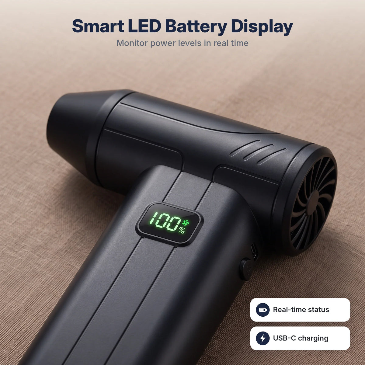 Air Duster | 100,000 RPM Rechargeable | Built-In Light & Battery Display