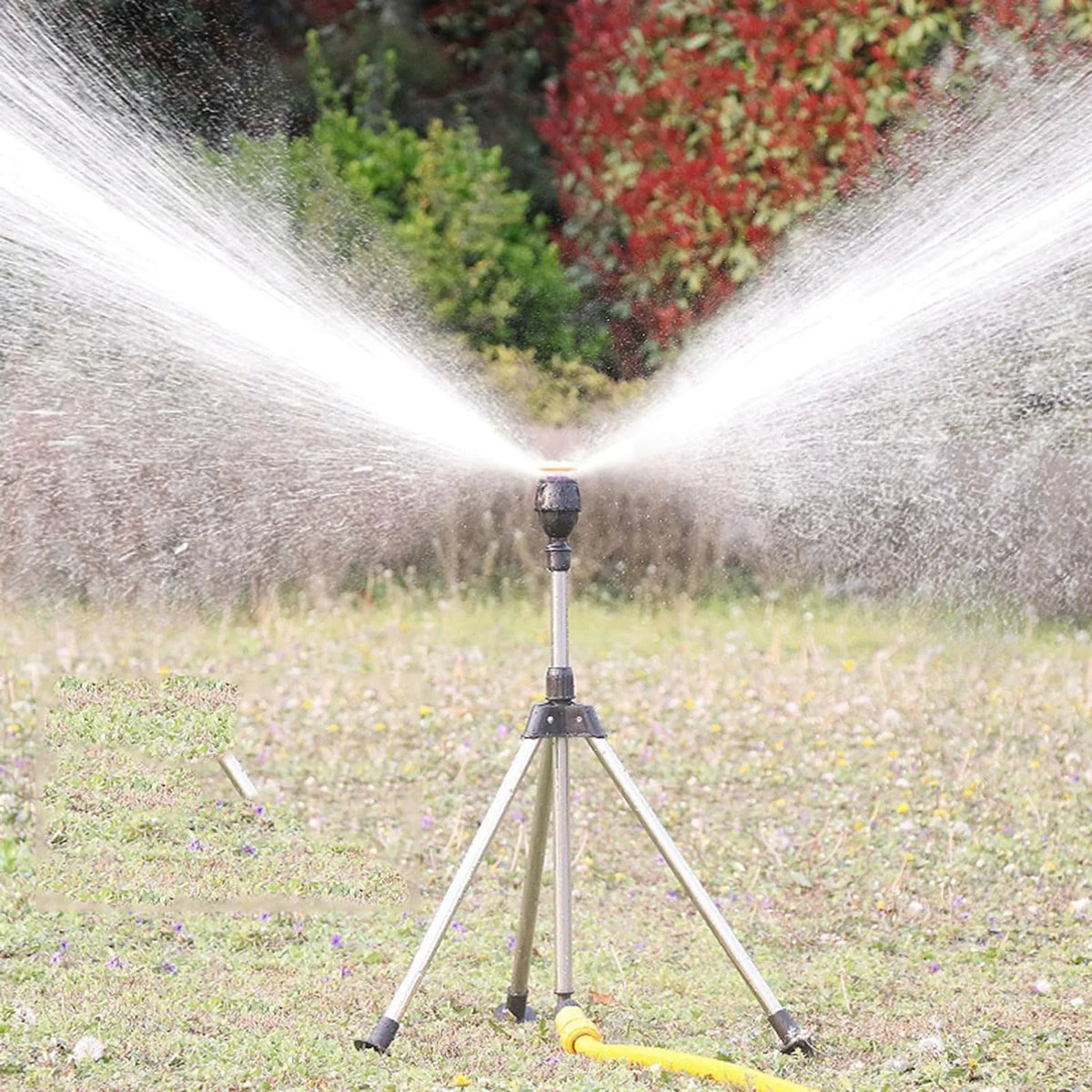 Garden Sprinkler | Stainless Steel Tripod & 360° Rotating | 6–12 m Radius