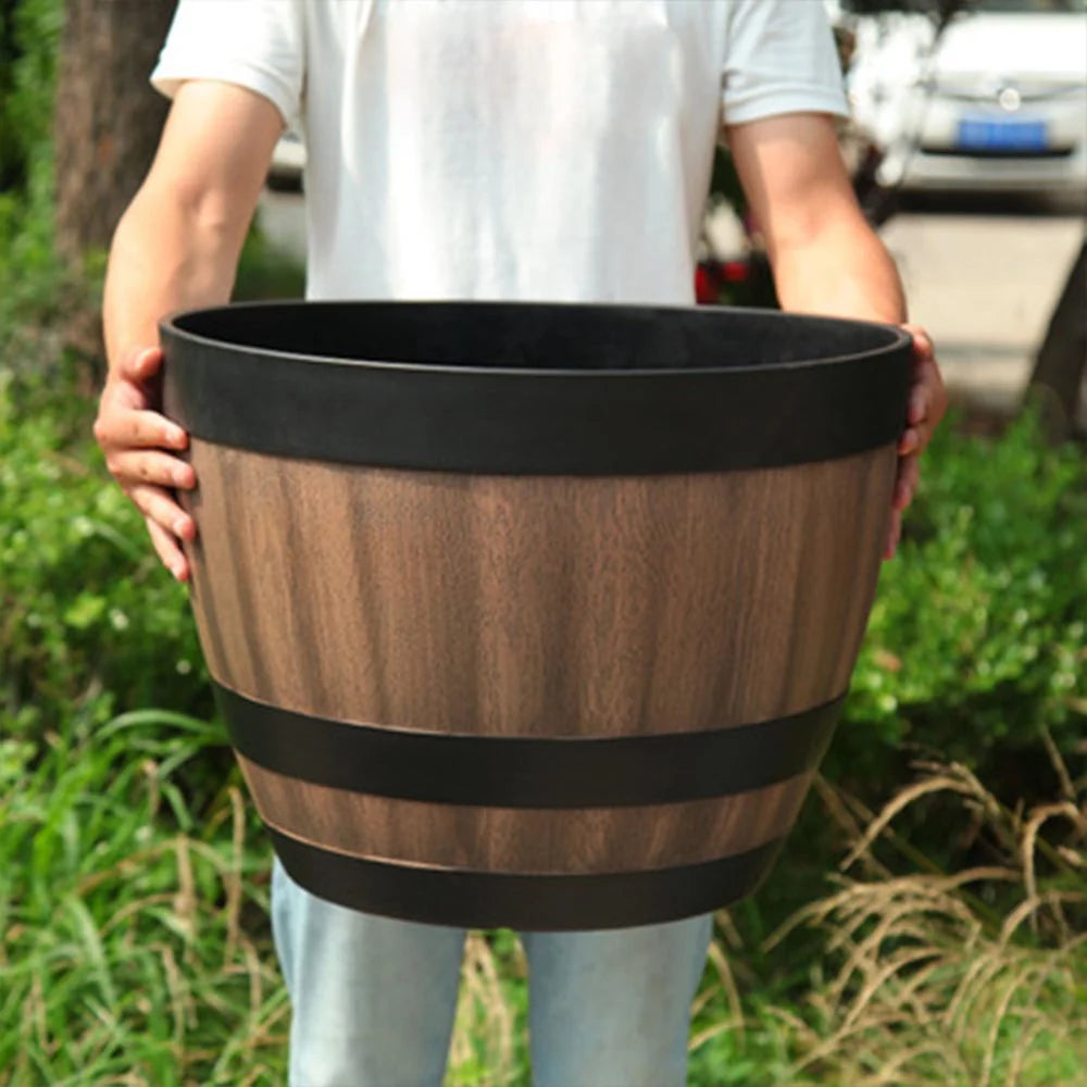 Plant Pot | High-Density Resin & Barrel Design | With Drainage Holes