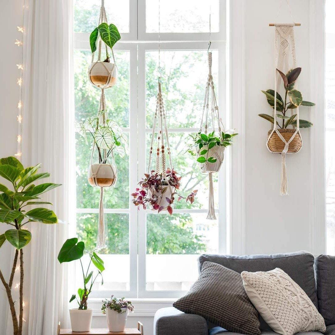 Macrame Plant Hangers | Handmade Cotton Cord & Beads | Set of 4