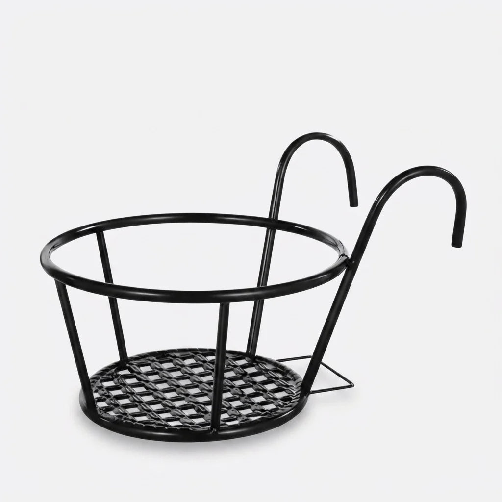 Balcony Plant Pot Holder | No-Drill Hook-On & Open-Grid Drainage | Set of 3