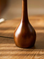 Table Lamp | Walnut-Tone Wood & Amber Glass | Warm LED Light