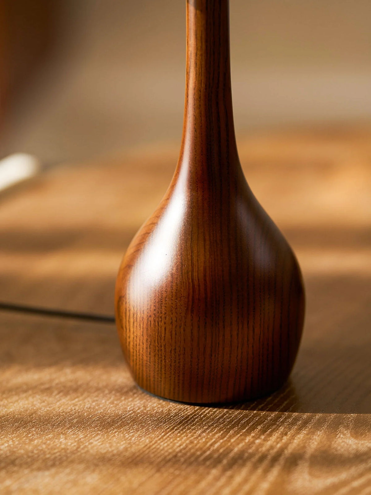Table Lamp | Walnut-Tone Wood & Amber Glass | Warm LED Light