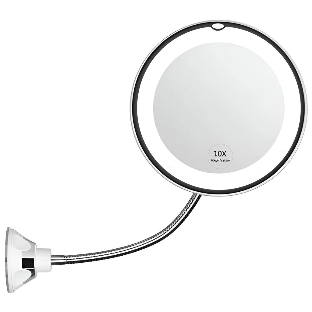 Makeup Mirror | 10X Magnification & LED | Suction Cup Mount