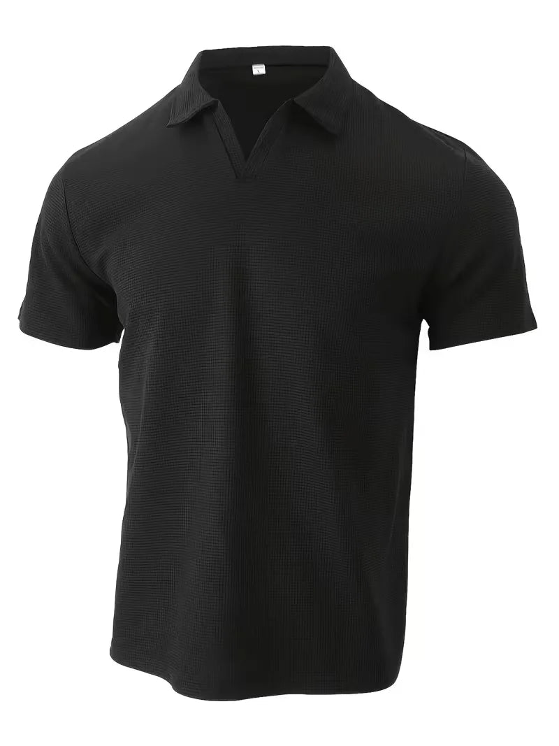 Men’s Polo Shirt | Short Sleeve V-Neck | Waffle Texture & Stretch Fabric