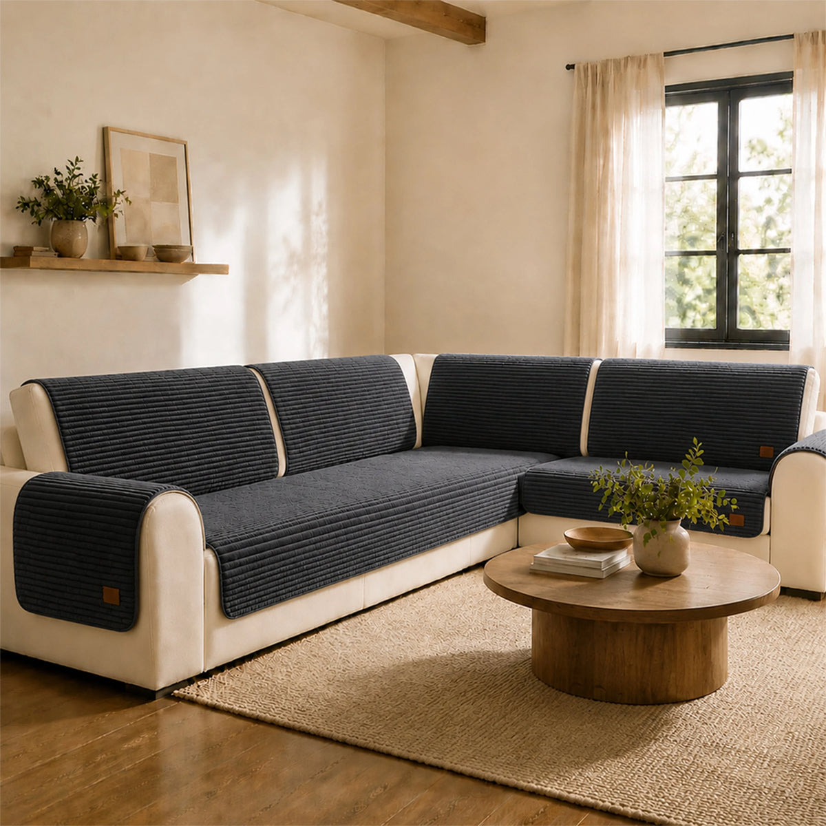 Sofa Cover | Plush Striped & Non-Slip | Machine Washable