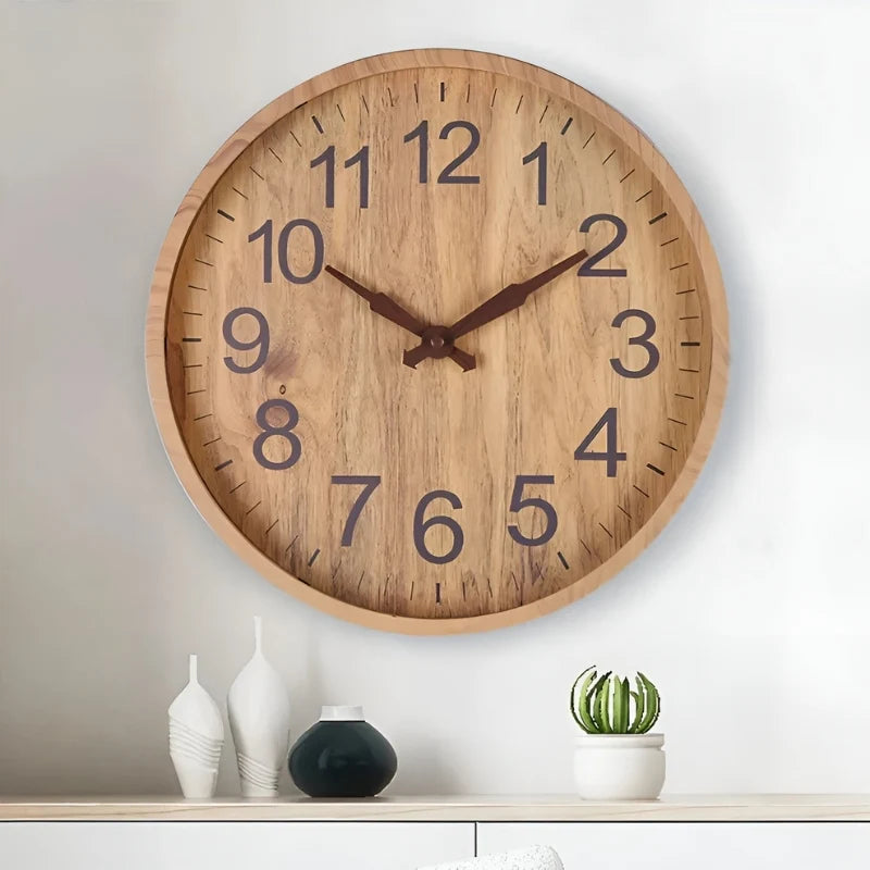 Wall Clock | Round Digital Display & Brown Finish | 30.5 cm