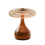 Table Lamp | Walnut-Tone Wood & Amber Glass | Warm LED Light