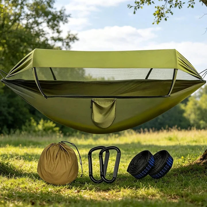 Outdoor Hammock | Integrated Mosquito Net & Sun Canopy | 260 x 140 cm