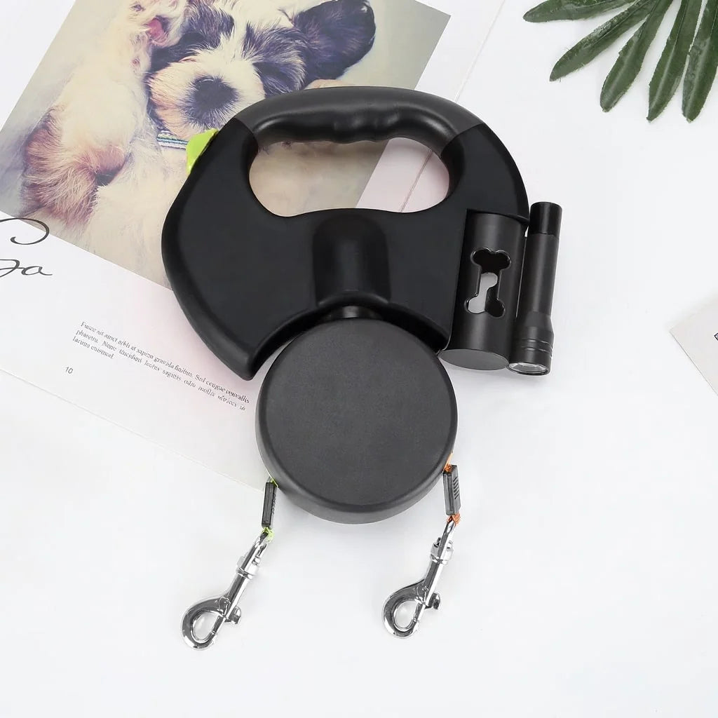 Retractable Double Pet Leash | 360° Anti-Tangle & LED Light | 2 × 3 m Leashes