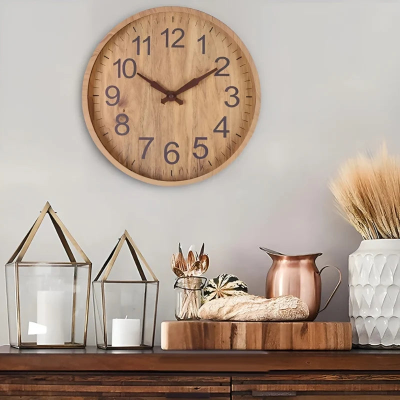 Wall Clock | Round Digital Display & Brown Finish | 30.5 cm