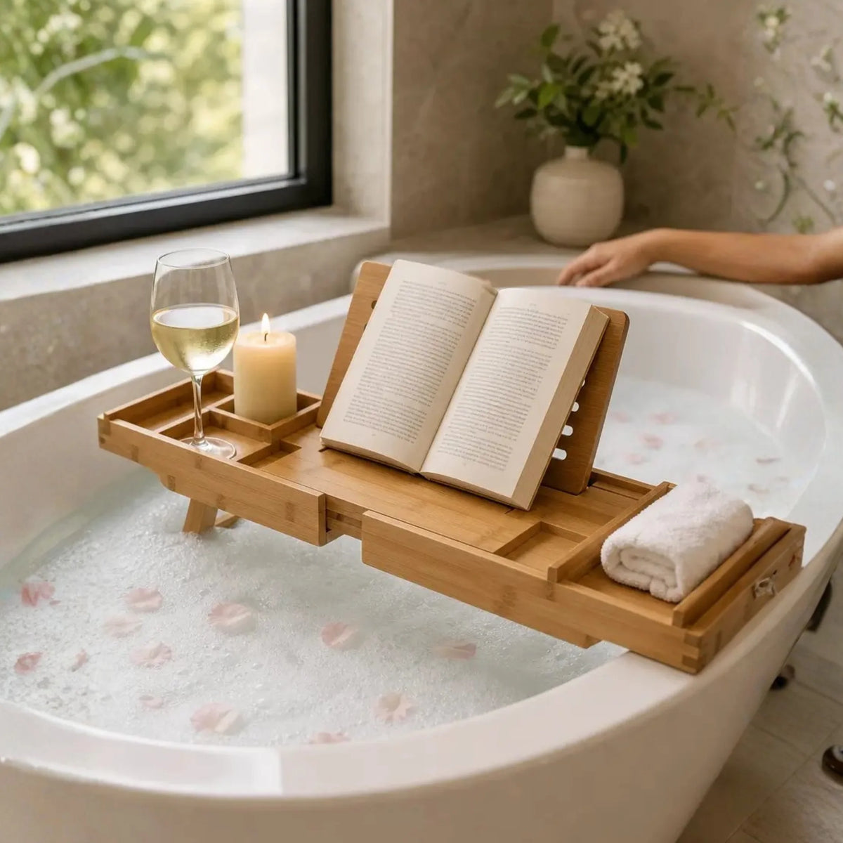 Bathtub & Bed Caddy Tray | Adjustable & Expandable Bamboo