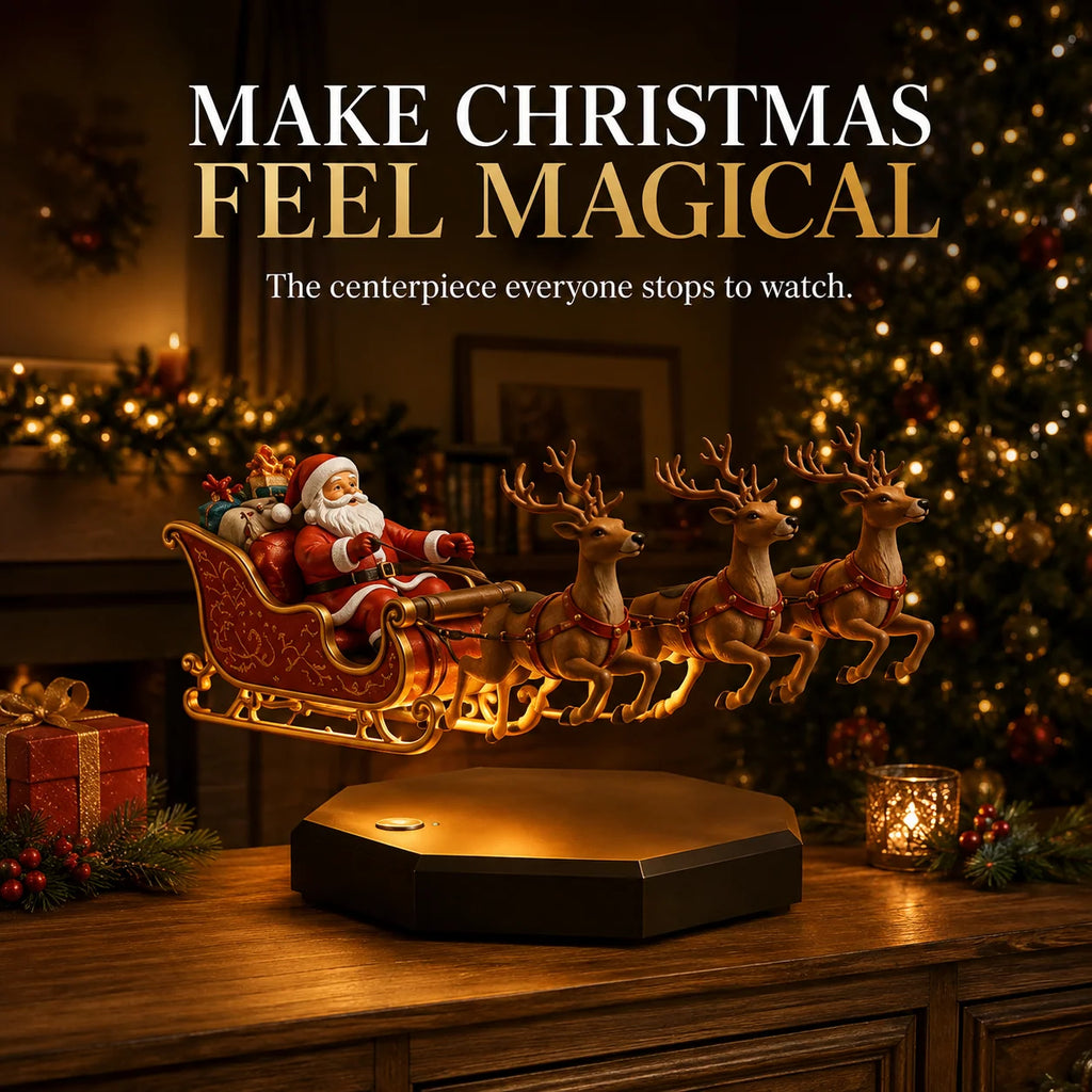 Christmas Decoration | Magnetic Levitation & Warm Lighting | Sleigh With 4 Reindeer