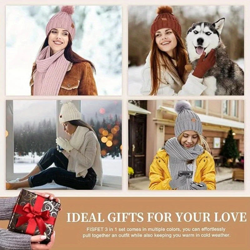 Hat, Scarf & Gloves Set | Knitted & Touchscreen | One Size