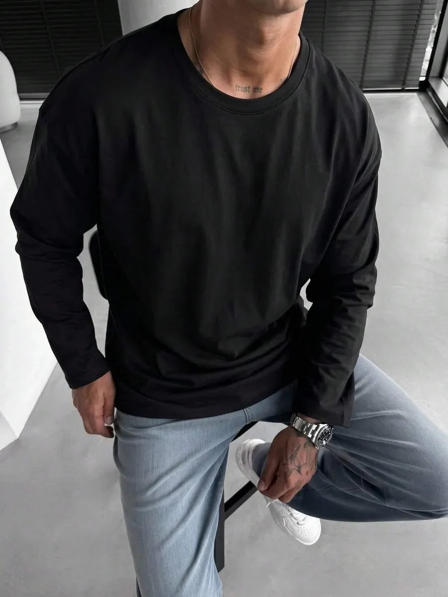 Men’s Long-Sleeve Shirt | Knitted Crew Neck | Regular Fit
