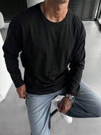 Men’s Long-Sleeve Shirt | Knitted Crew Neck | Regular Fit