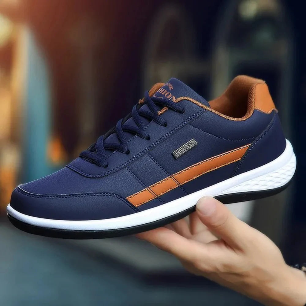 Men’s Sneakers | Textured Leather Lace-Up | Low-Top Contrast Panel