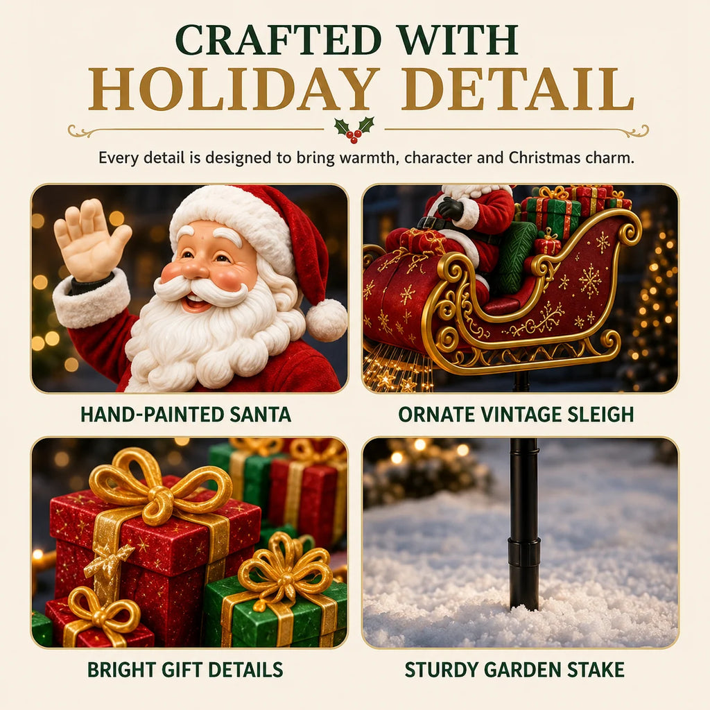 Solar Christmas Decoration | Flying Santa Sleigh Design | Warm Golden Lights