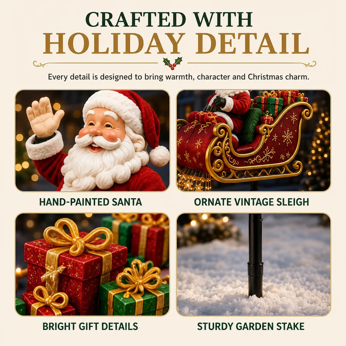Solar Christmas Decoration | Flying Santa Sleigh Design | Warm Golden Lights