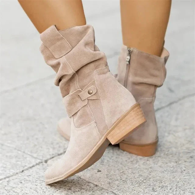Ankle Boots | Suede Slouchy Shaft | Low Block Heel