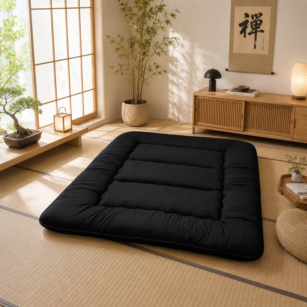 Japanese Futon Mattress | Quilted 4-Inch & Foldable | Washable Polyester