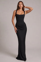 Maxi Dress | Boned Corset Bodice & Draped Lyocell Skirt | Adjustable Straps