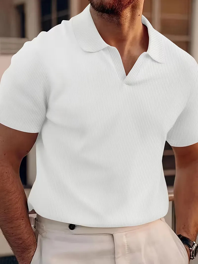 Men’s Polo Shirt | Short Sleeve V-Neck | Waffle Texture & Stretch Fabric