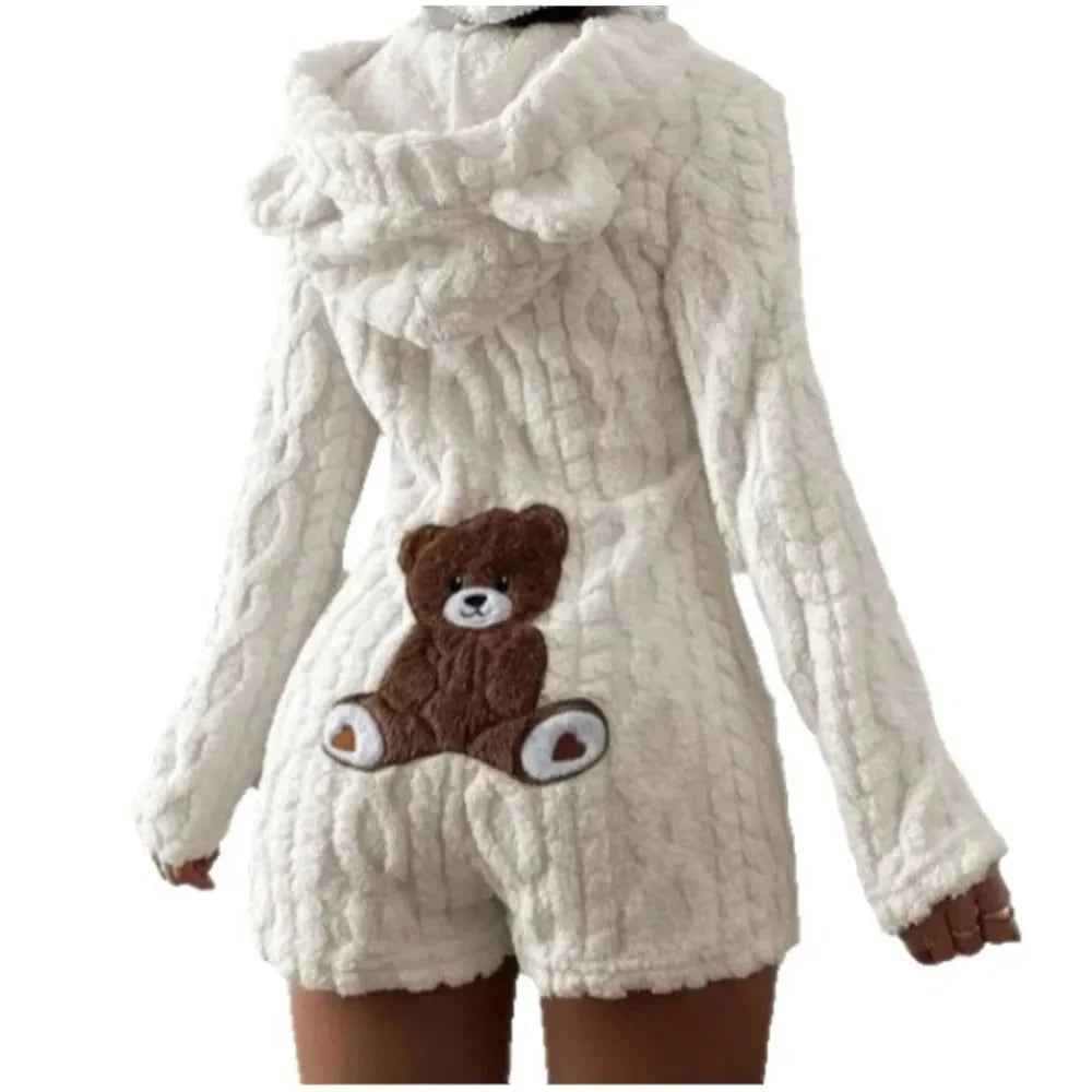 Fleece Romper | Plush Hood With Bear Ears | Front Zipper