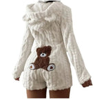 Fleece Romper | Plush Hood With Bear Ears | Front Zipper