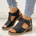 Chunky Heeled Sandals | Peep Toe & Side Zipper