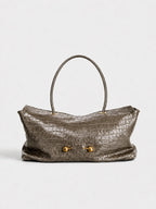 Shoulder Bag | Crocodile-Embossed Vegan Leather | Gold-Tone Hardware