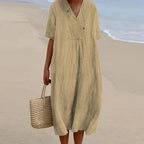 Women’s Midi Dress | Breathable Linen Blend V-Neck | Loose Fit