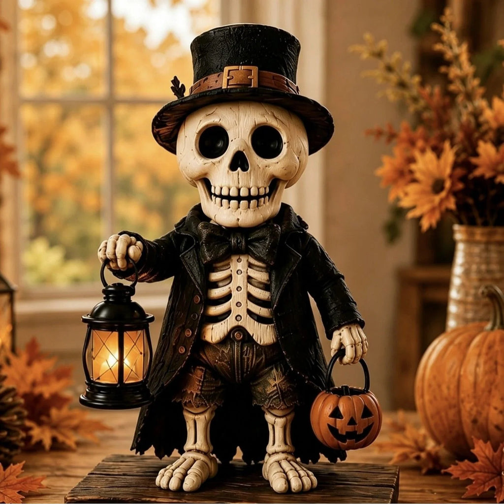 Pumpkin Scarecrow Figurine | Warm Lantern Light | Indoor Autumn Decor