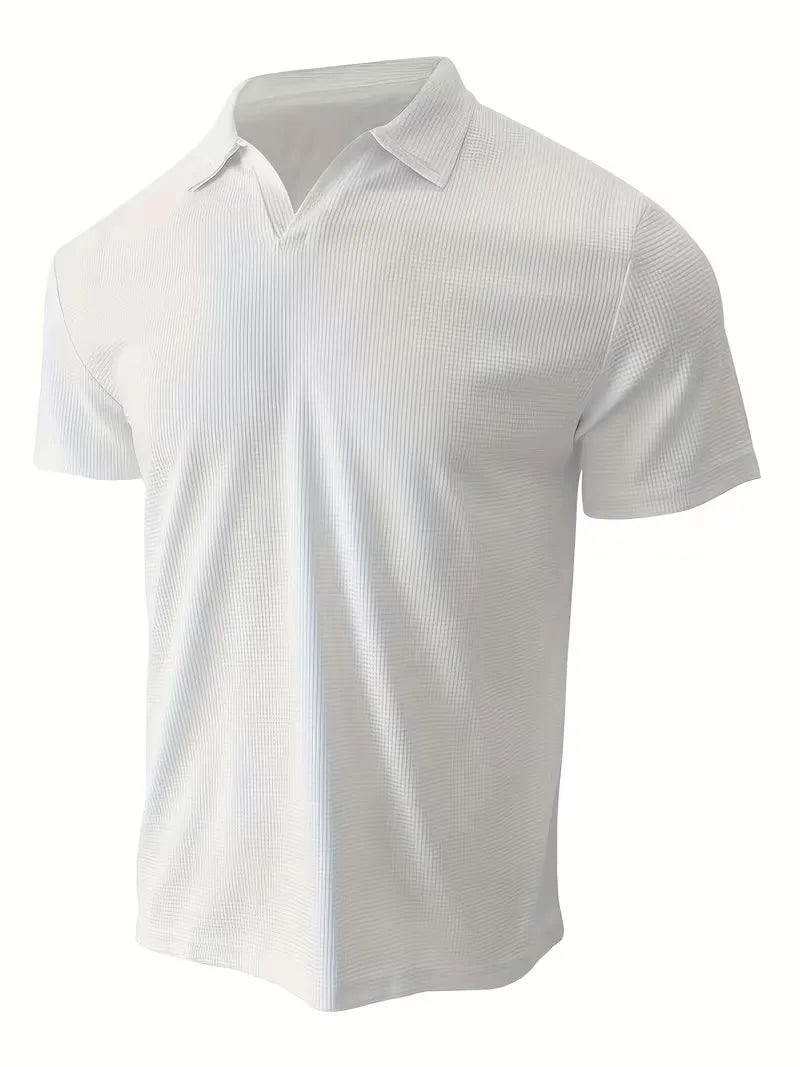 Men’s Polo Shirt | Short Sleeve V-Neck | Waffle Texture & Stretch Fabric