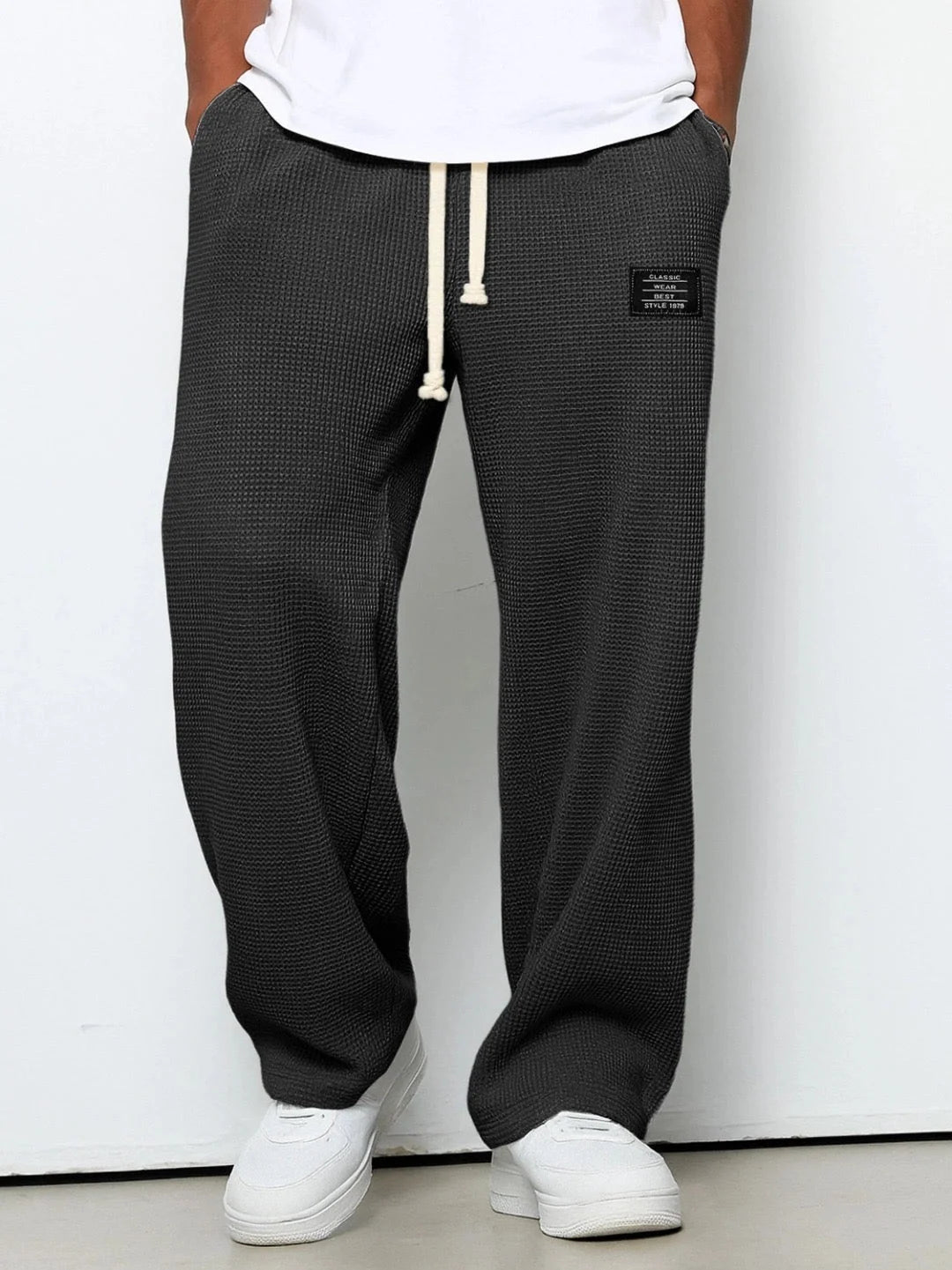 Men's Pants | Waffle-Knit Wide-Leg | Elastic Drawstring Waist