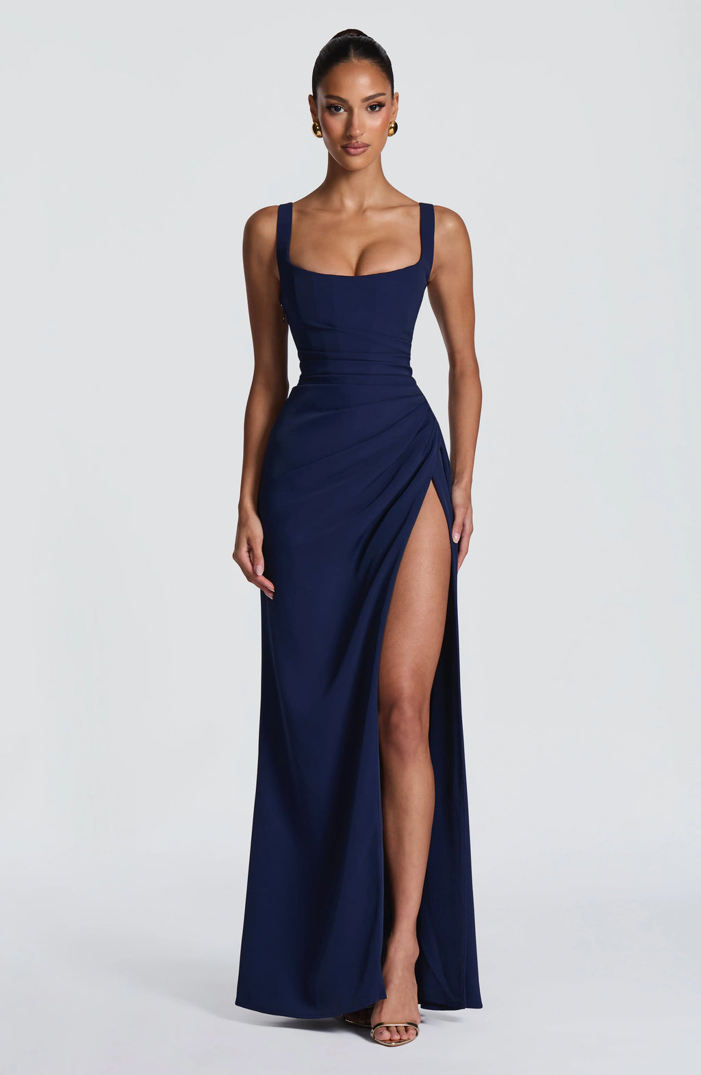Maxi Dress | Draped Twill Corset Bodice | Adjustable Lace-Up Back