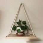 Hanging Wall Shelf | Rope-Supported & Wooden