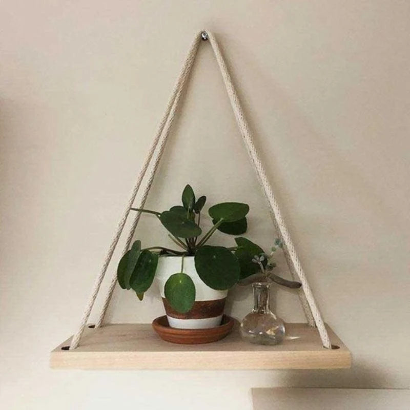 Hanging Wall Shelf | Rope-Supported & Wooden