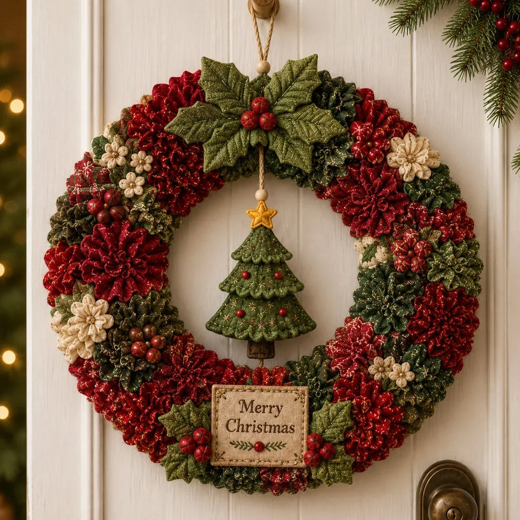 Christmas Wreath Craft Kit | 3D Fabric No-Sew | 30 cm Wreath