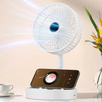 Table Fan | Foldable Telescopic & USB-C Rechargeable | Smartphone Holder